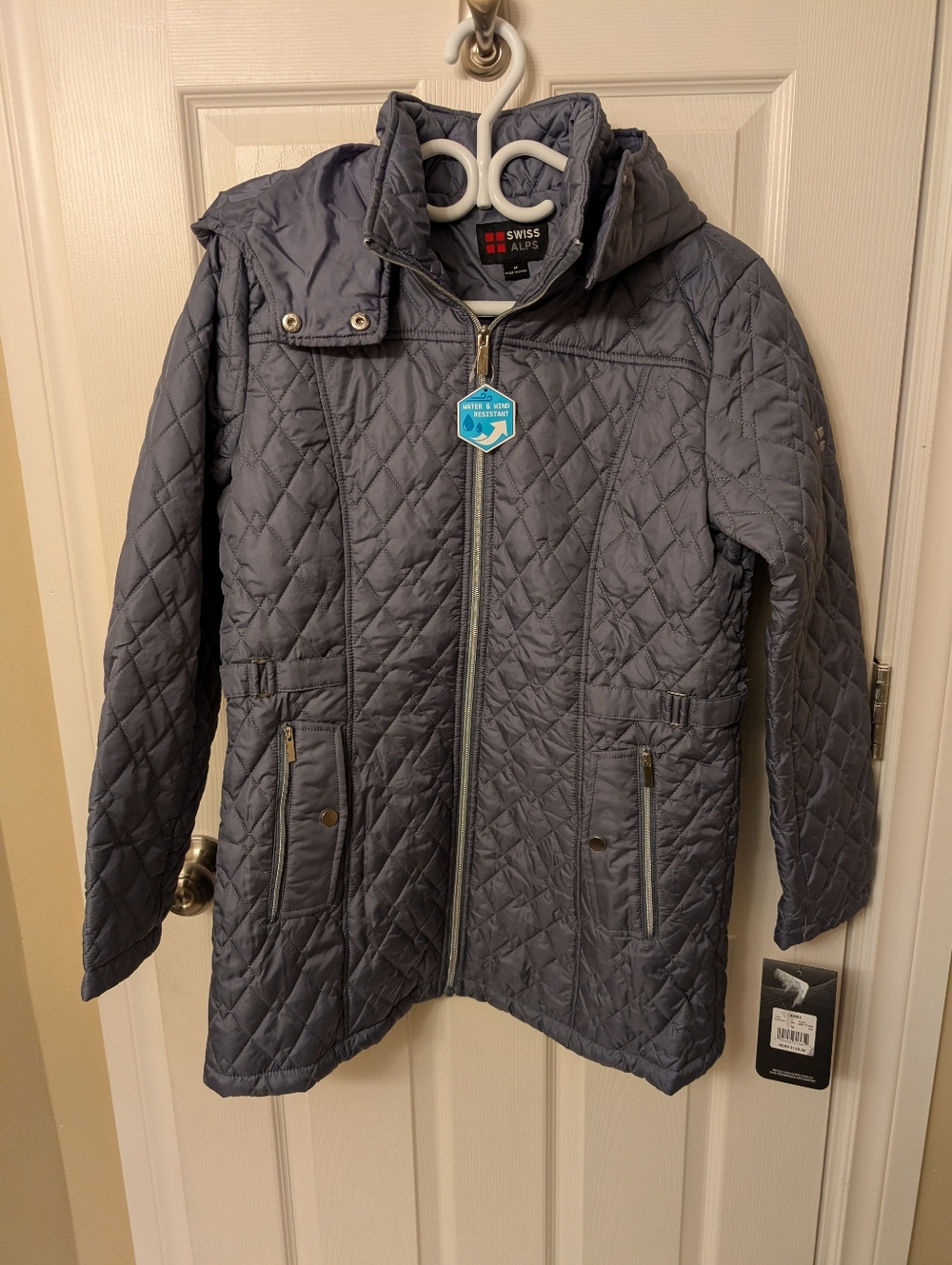 Swiss Alps Quilted Hooded Jacket Stone Grey Women's Size Medium NWT